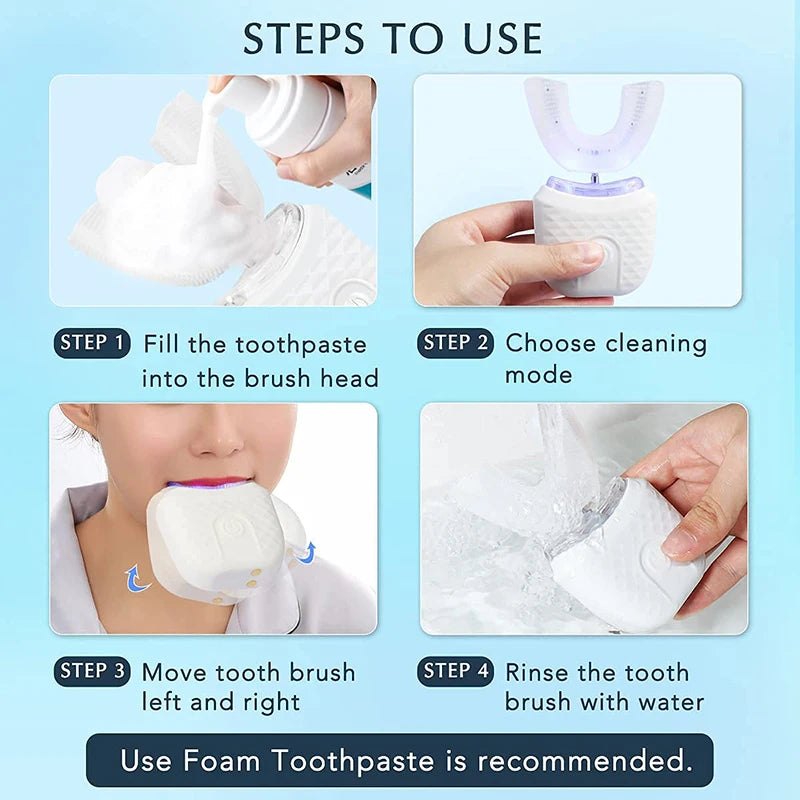 Portable 360 Degree U Shape Sonic Toothbrush Oral Cleansing Brush Sonic Electric Toothbrush