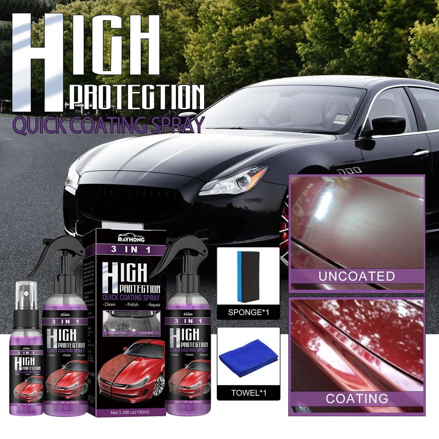 30Ml/100Ml Car Ceramic Coating Spray 3 in 1 Auto Nano Ceramic Coating Polishing Spraying Wax Car Paint Scratch Repair Remover