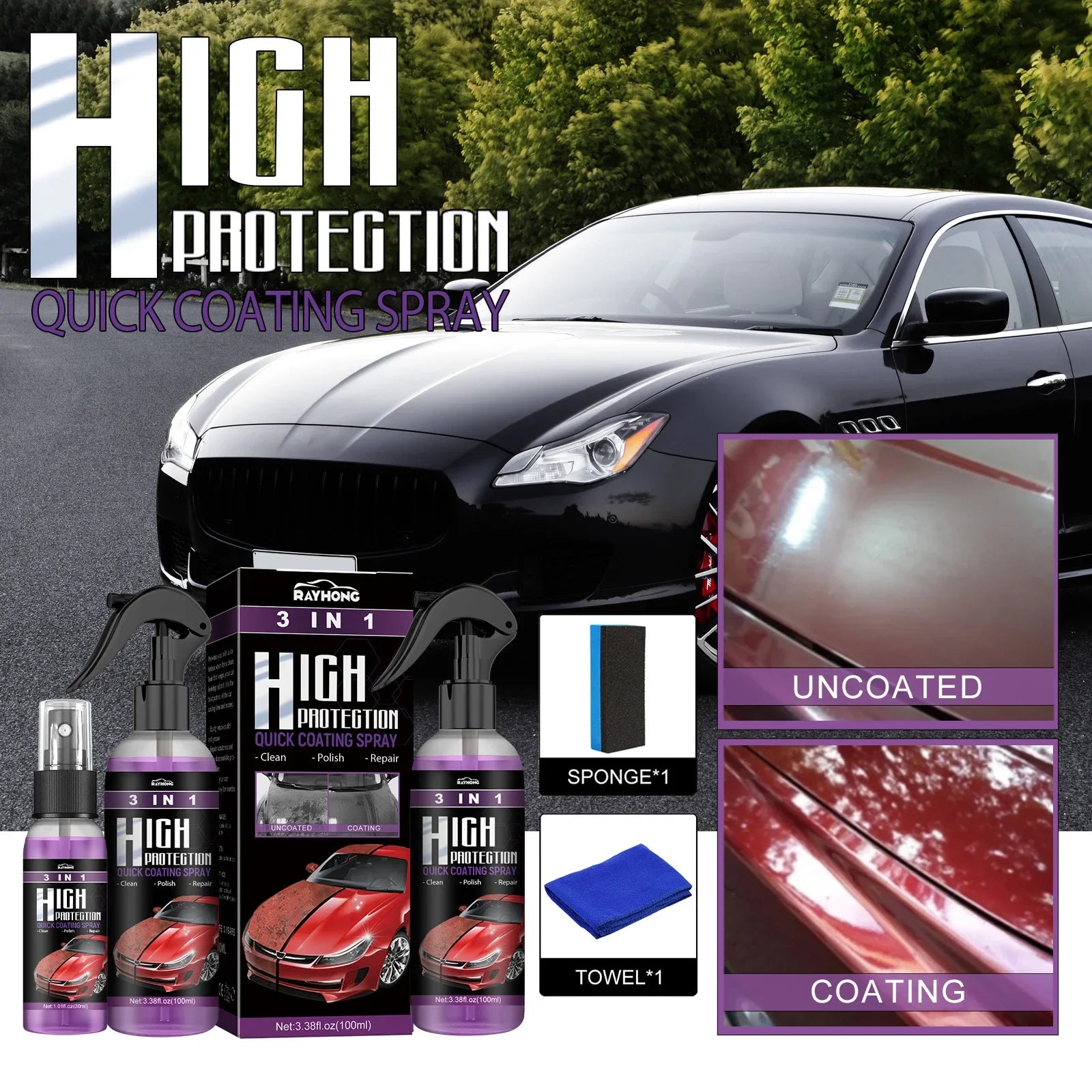 30Ml/100Ml Car Ceramic Coating Spray 3 in 1 Auto Nano Ceramic Coating Polishing Spraying Wax Car Paint Scratch Repair Remover