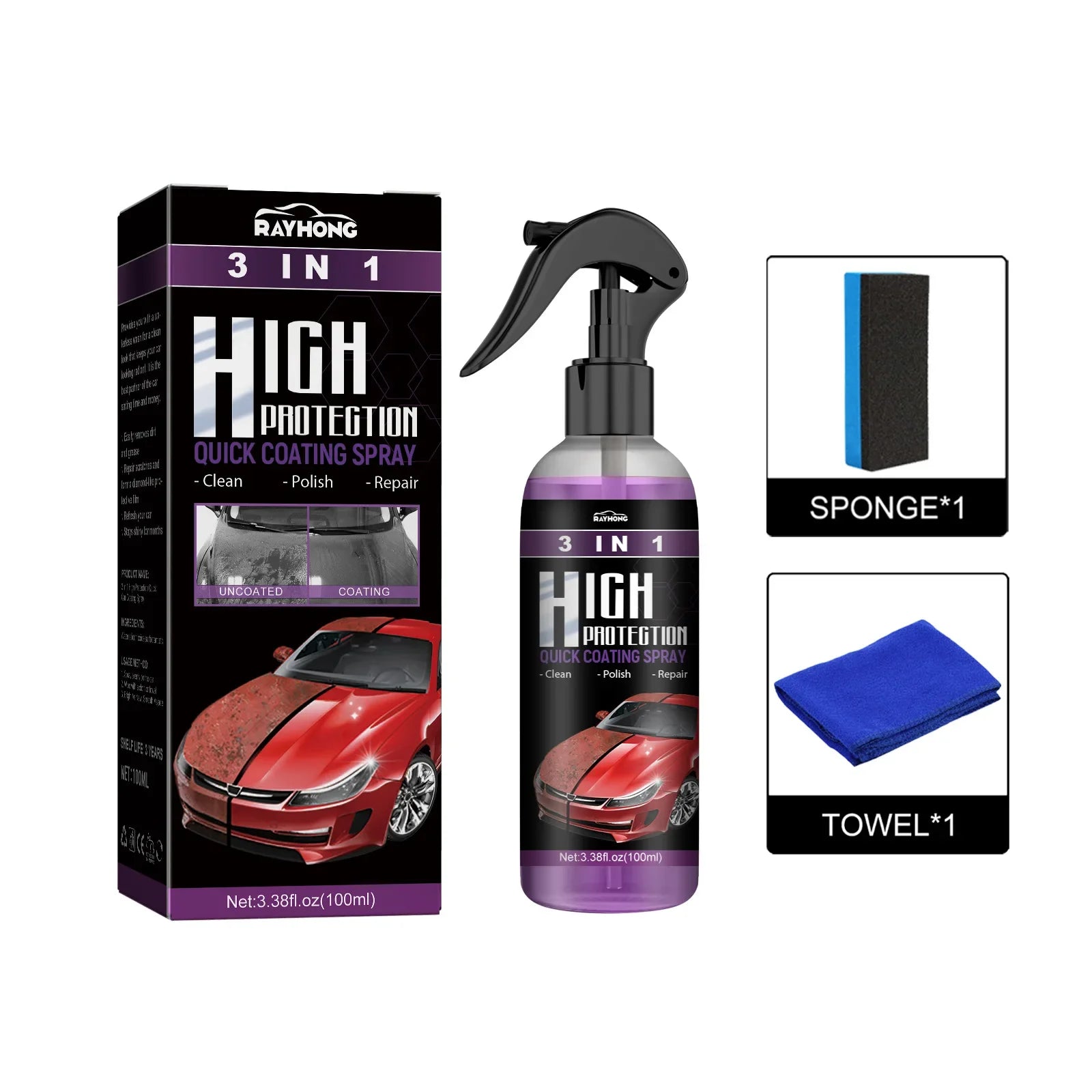 30Ml/100Ml Car Ceramic Coating Spray 3 in 1 Auto Nano Ceramic Coating Polishing Spraying Wax Car Paint Scratch Repair Remover