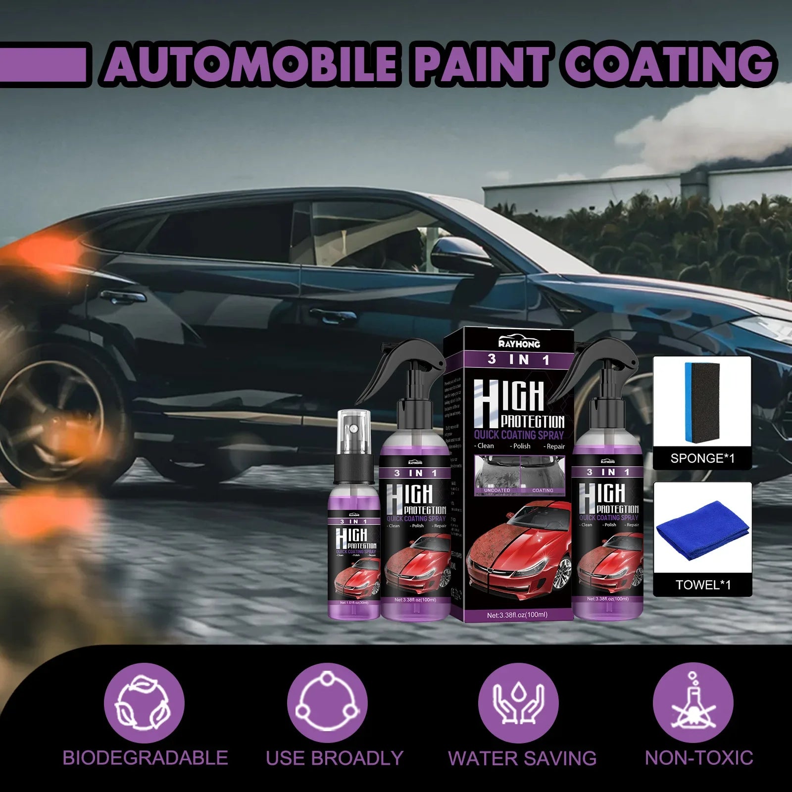 30Ml/100Ml Car Ceramic Coating Spray 3 in 1 Auto Nano Ceramic Coating Polishing Spraying Wax Car Paint Scratch Repair Remover